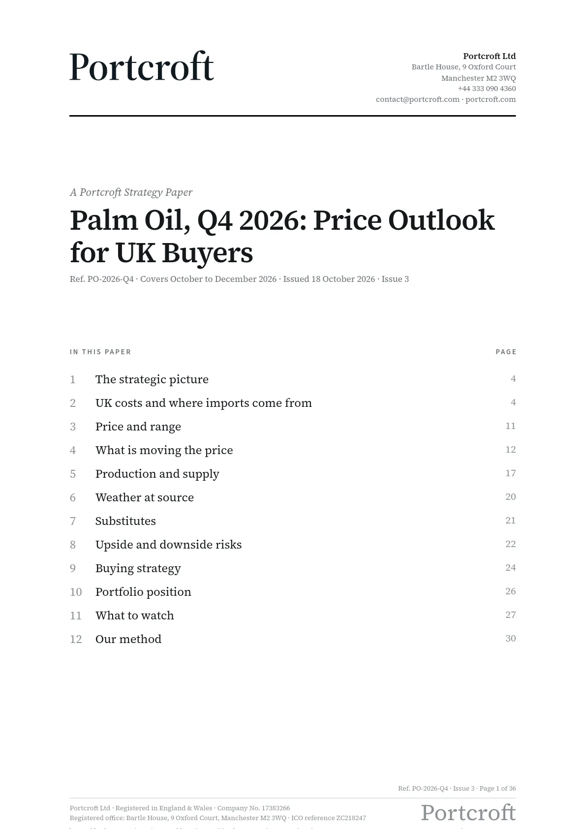 The cover of Palm oil, Q4 2026: a Portcroft Strategy Paper